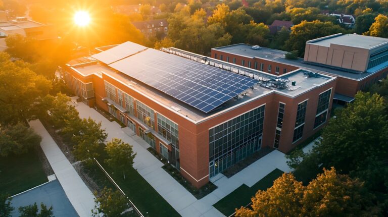 Sunrise Solar Panels on Campus Building